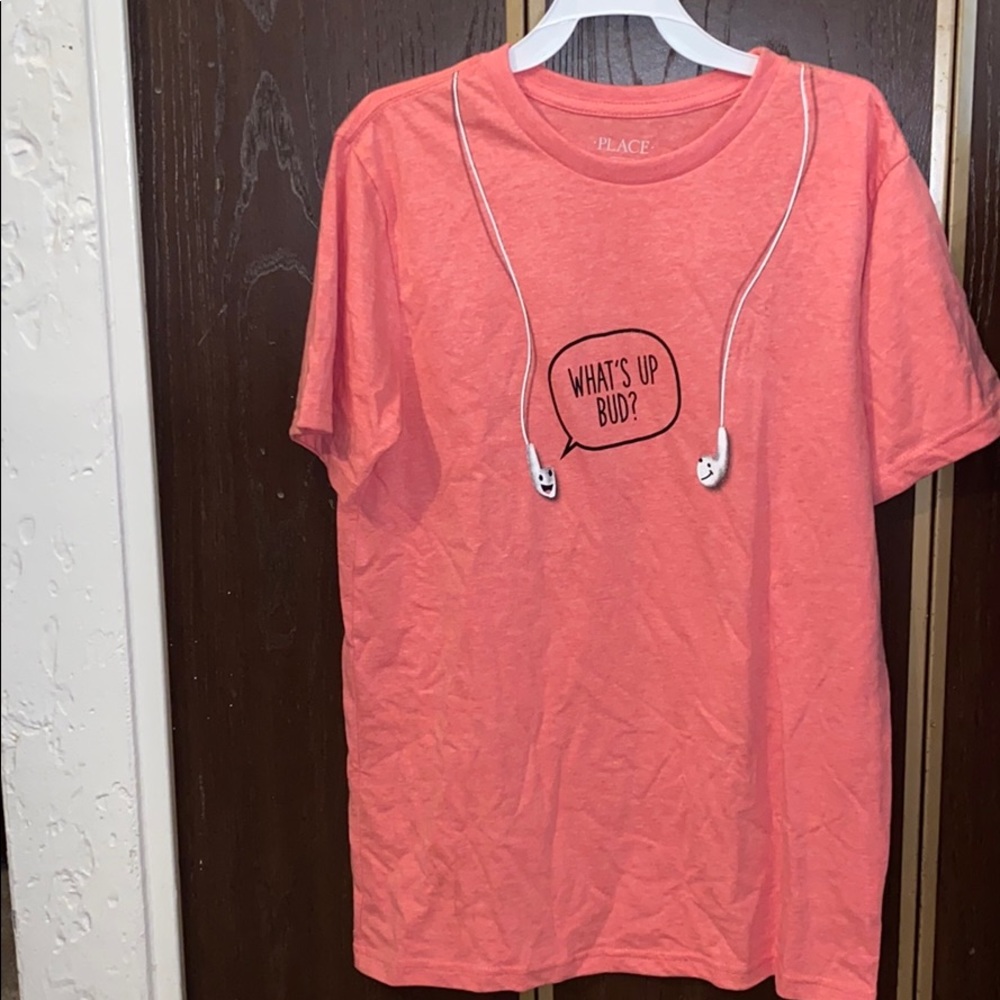Boys Shirt in Orange With EarBuds on Shirt